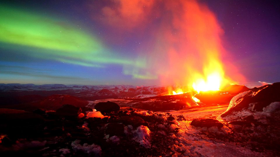 Iceland - Volcanic Eruption And The Northern Lights